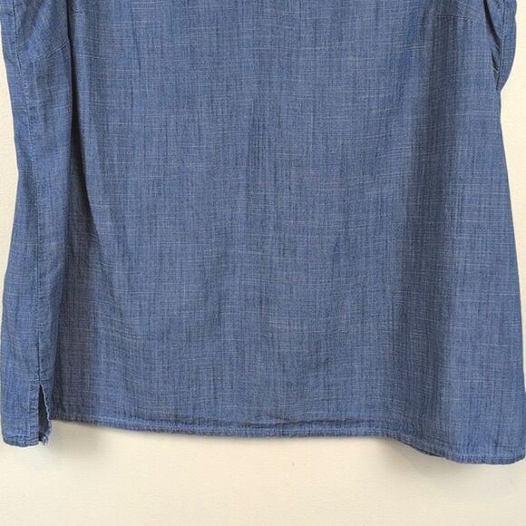 Talbot's Plus Size Ruffle Trim Shell In Denim Slub Size 1X - Picture 5 of 10